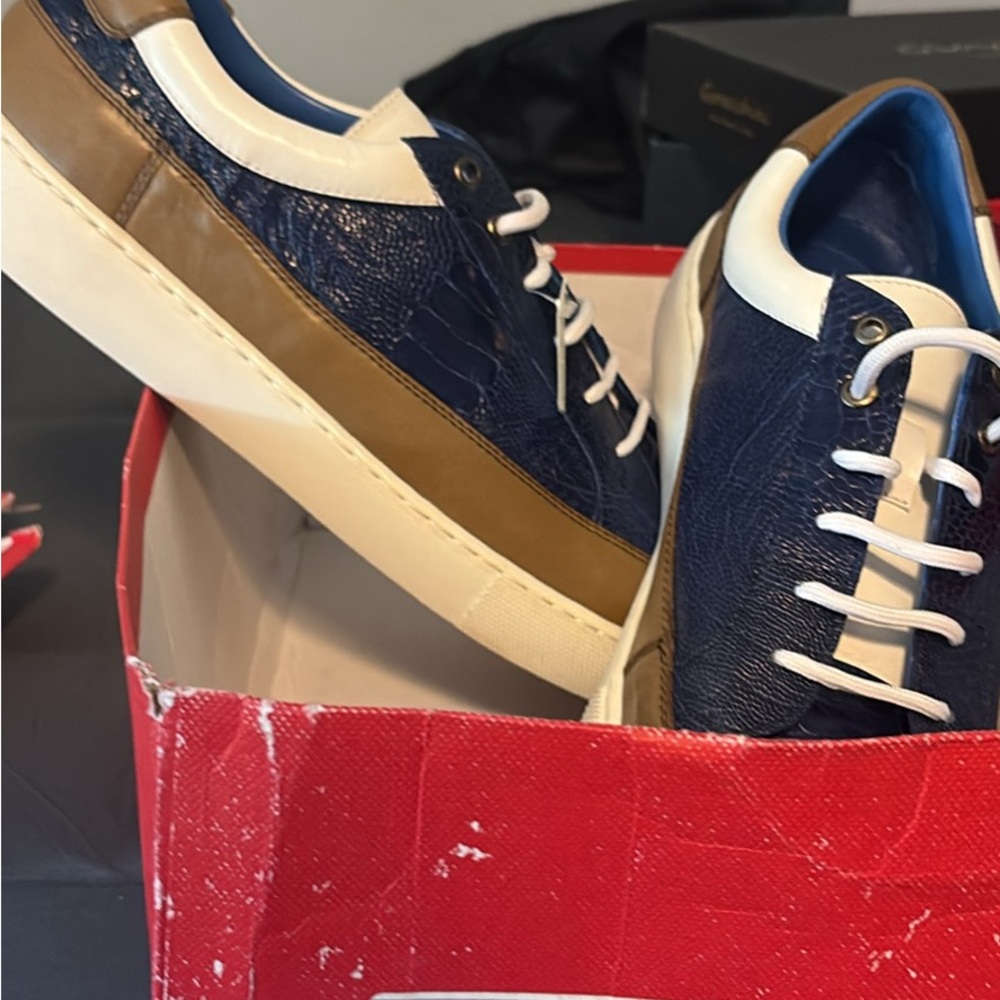 Navy and Tan Men's Sneakers